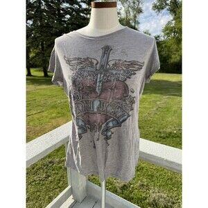 Bon Jovi AOP Graphic Grunge Faded Tee Juniors XXL  *HOLE